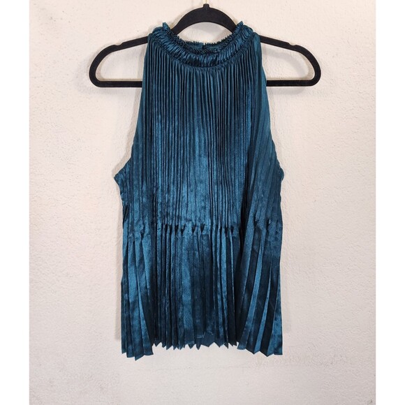 Nine West Top Women's Large Emerald Green Pleated Halter Neck Sleeveless Blouse - Picture 1 of 8